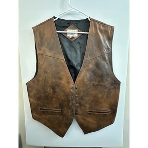 VTG Boot Country Men's XXL  brown genuine Leather  Vest Very Clean